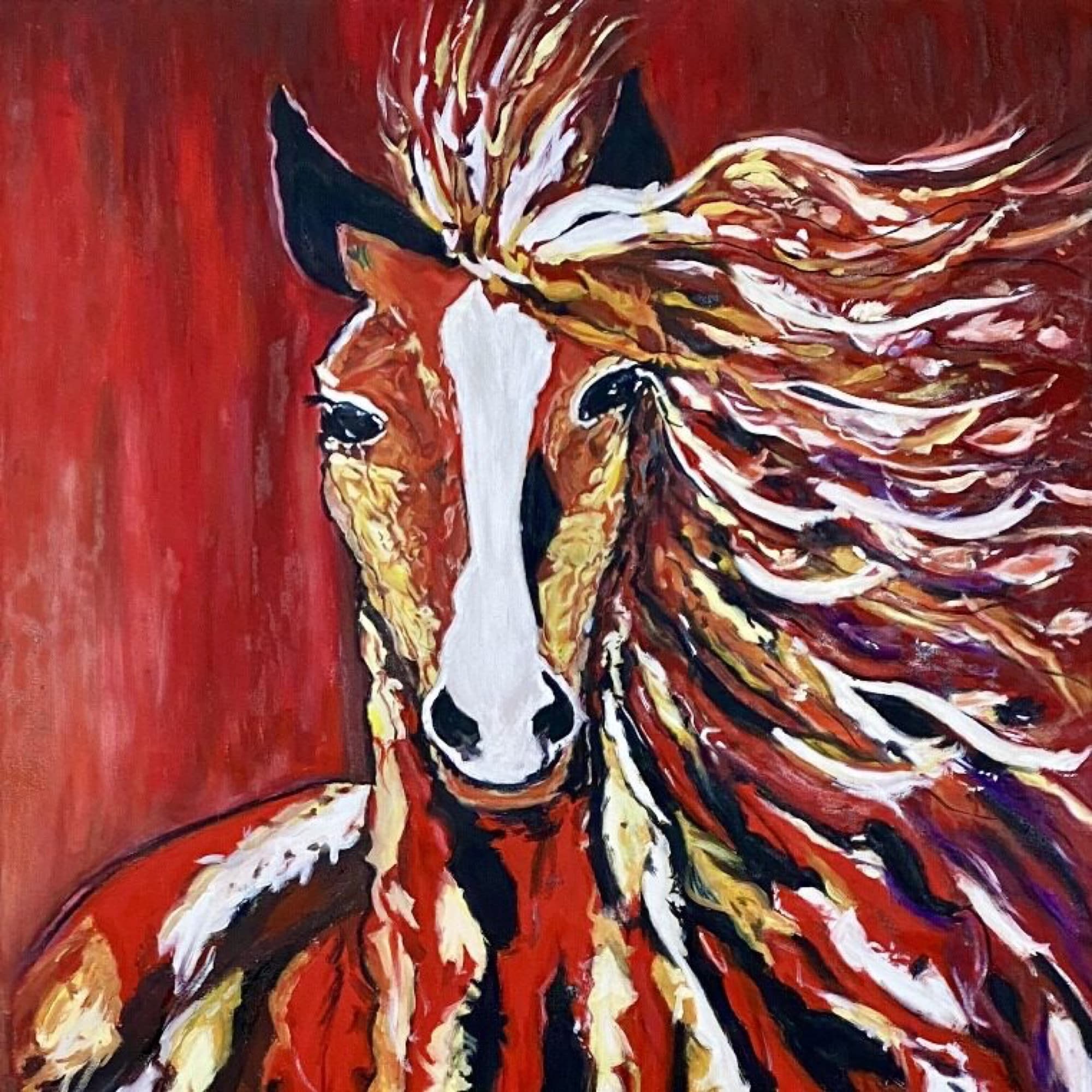 Red Horse — original oil painting by Hamda Farooq